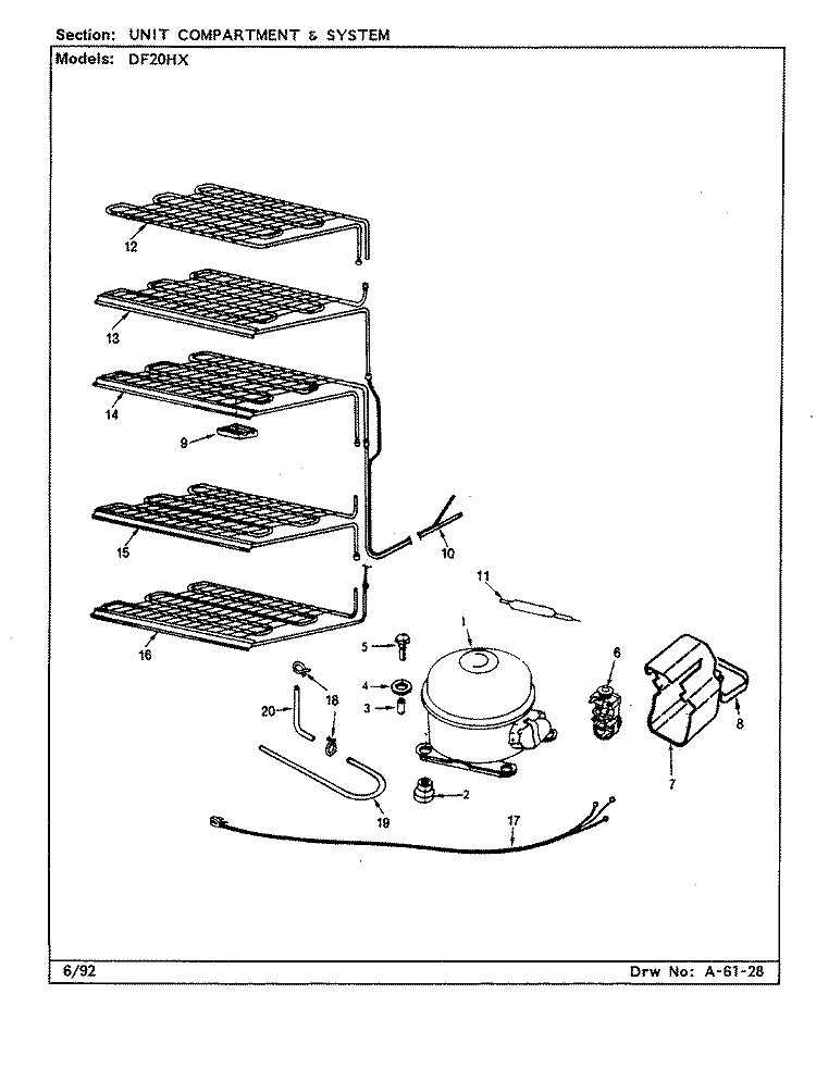 UNIT COMPARTMENT & SYSTEM Diagram and Parts List for DF20HX X5Z530 Admiral Freezer