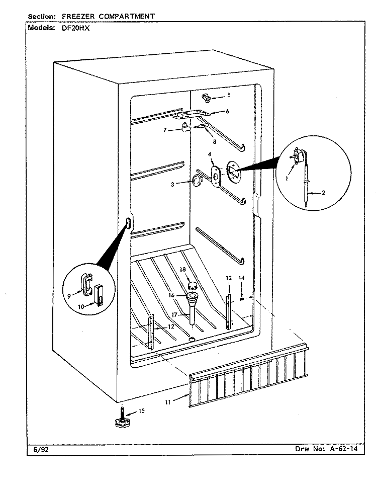 FREEZER COMPARTMENT Diagram and Parts List for DF20HX X5Z530 Admiral Freezer