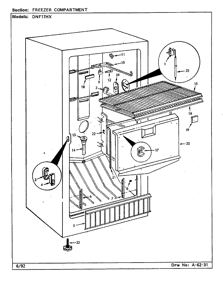FREEZER COMPARTMENT Diagram and Parts List for DNF17HX X5Z530 Admiral Freezer
