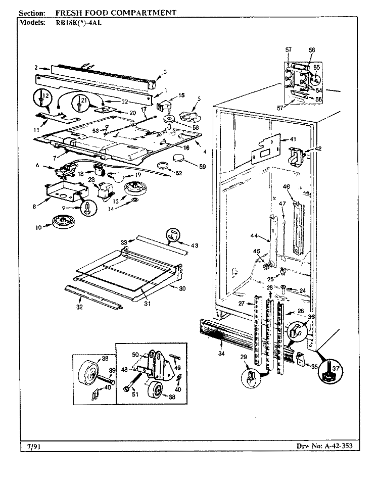 FRESH FOOD COMPARTMENT Diagram and Parts List for RB18KA-4AL AG45C Admiral Refrigerator