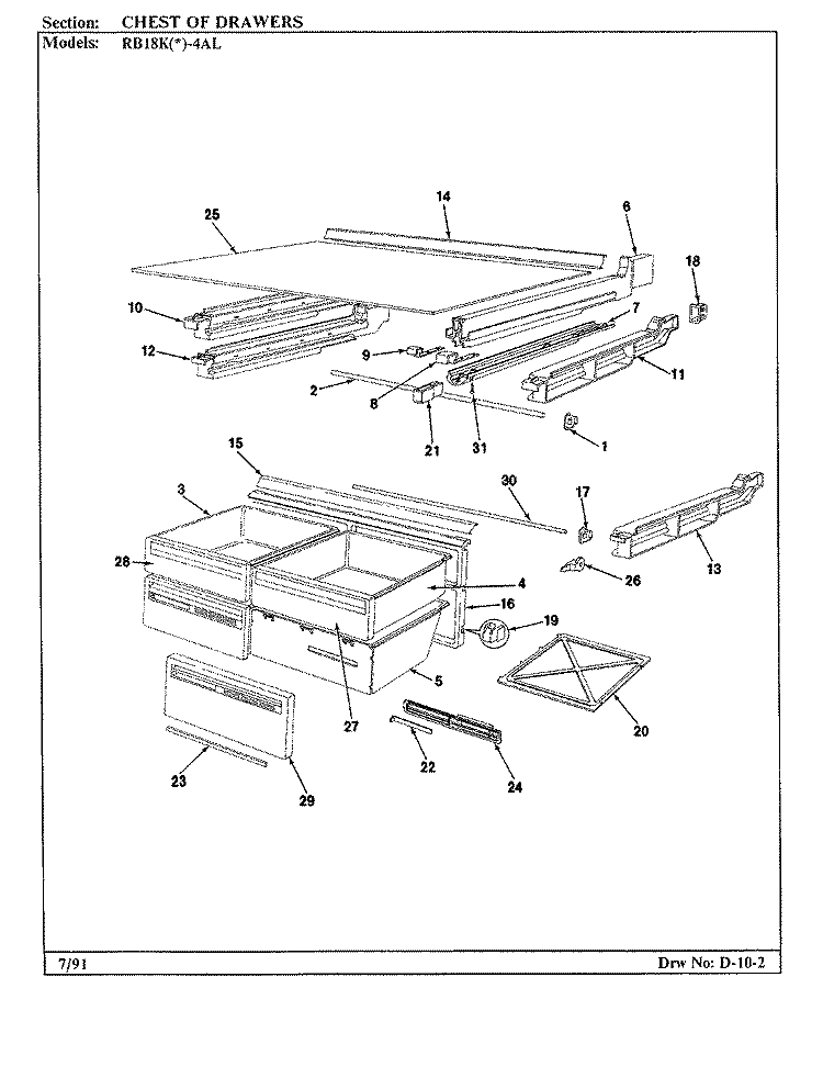 CHEST OF DRAWERS Diagram and Parts List for RB18KA-4AL AG45C Admiral Refrigerator