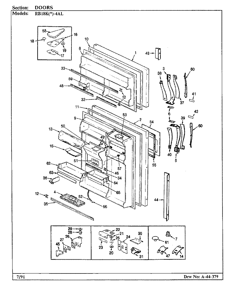 DOORS Diagram and Parts List for RB18KA-4AL AG45C Admiral Refrigerator