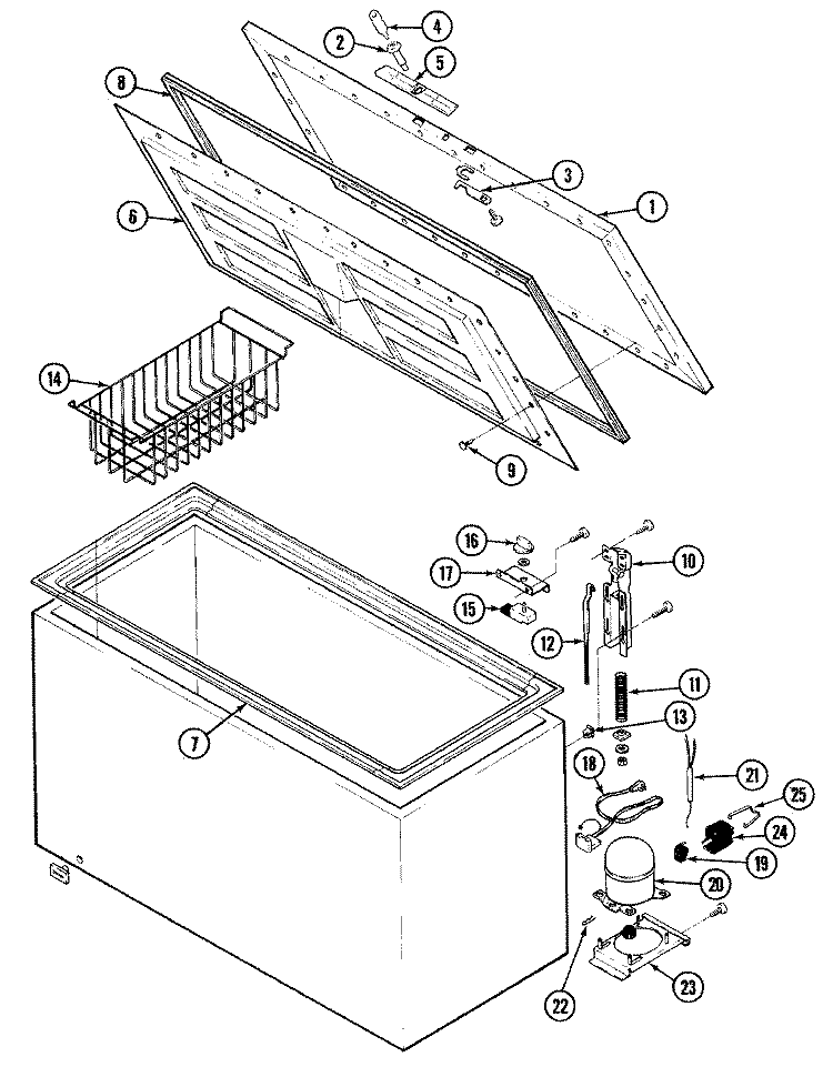 CHEST FREEZER Diagram and Parts List for C7HS X5ZUCO Crosley Freezer