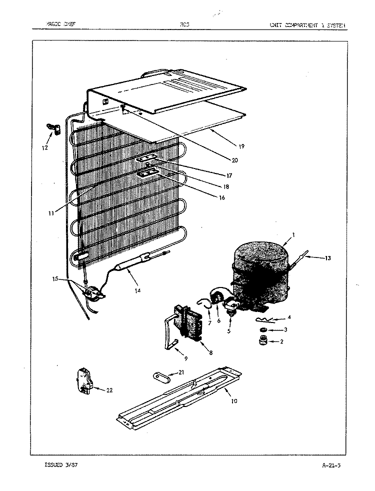 UNIT COMPARTMENT & SYSTEM Diagram and Parts List for RC5N-  Admiral Refrigerator