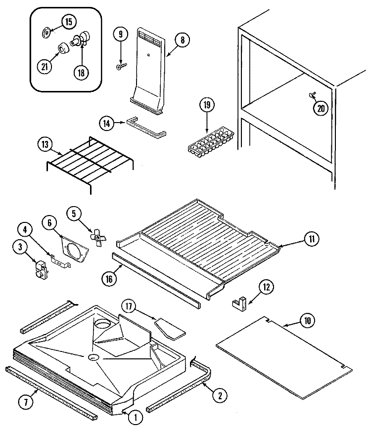 FREEZER COMPARTMENT Diagram and Parts List for RB151TM  Magic Chef Refrigerator
