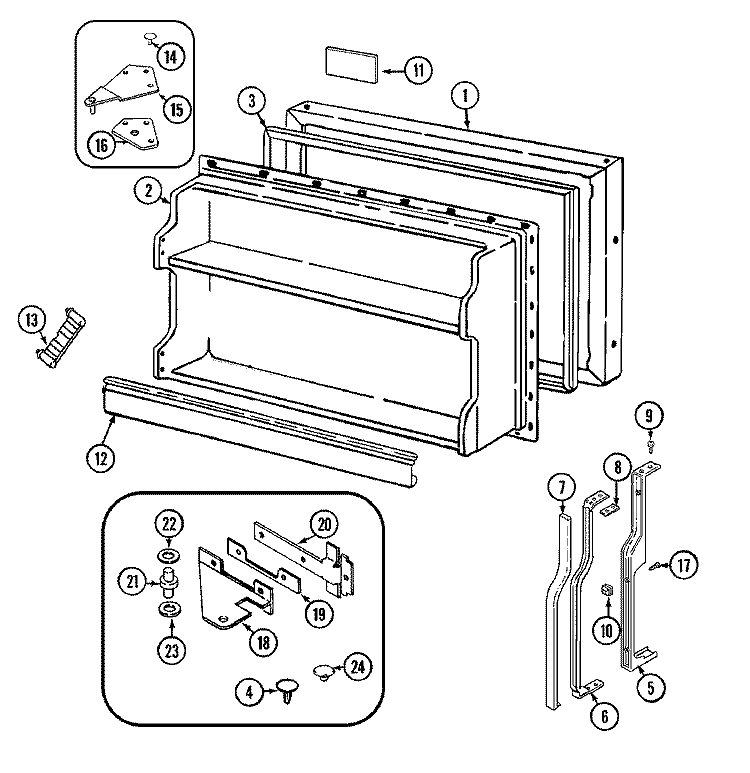 FREEZER DOOR Diagram and Parts List for RB151TM  Magic Chef Refrigerator
