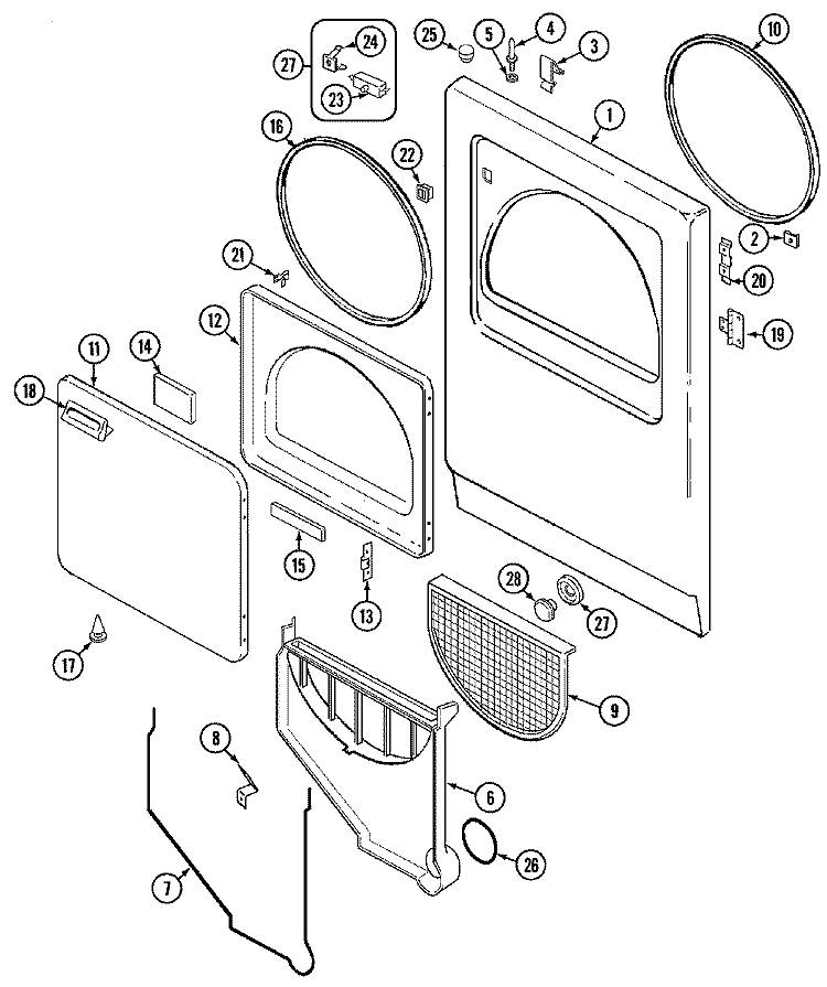 DOOR Diagram and Parts List for ADG20N3V  Admiral Dryer