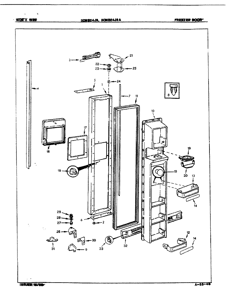 FREEZER DOOR Diagram and Parts List for BDNS24J9A 8N24A Maytag Refrigerator