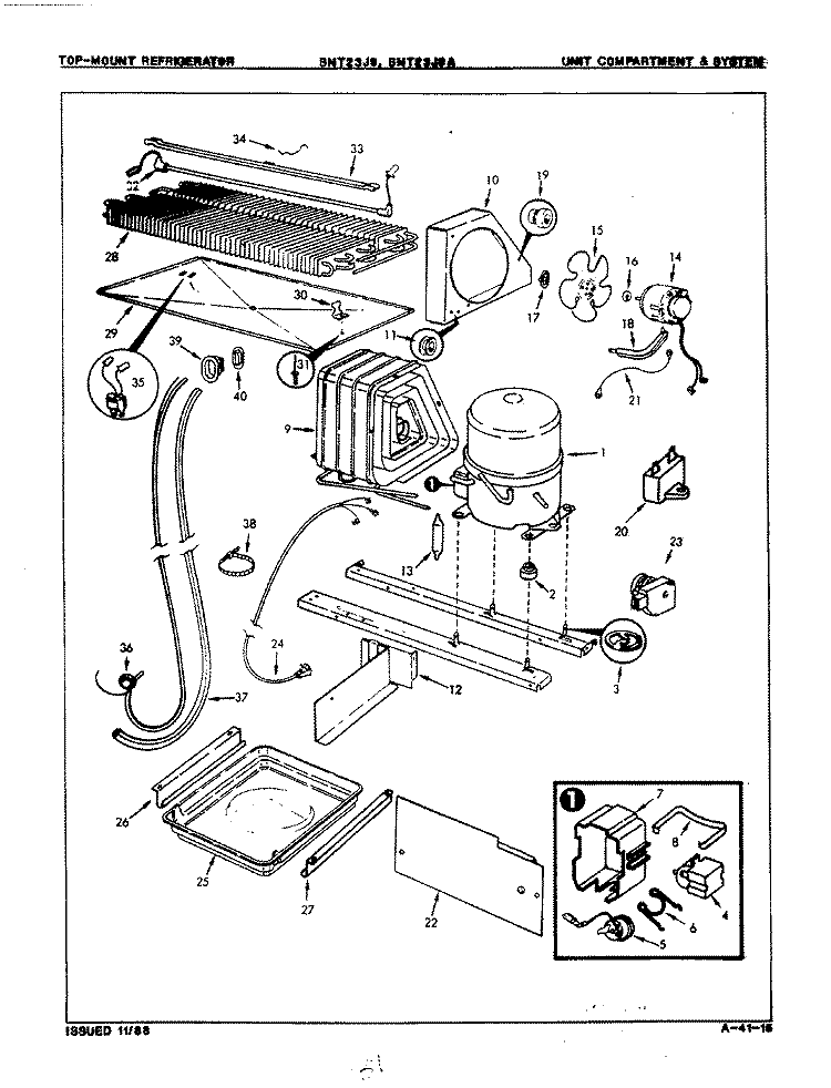 UNIT COMPARTMENT & SYSTEM Diagram and Parts List for BNT23J9A 8A22A Maytag Refrigerator