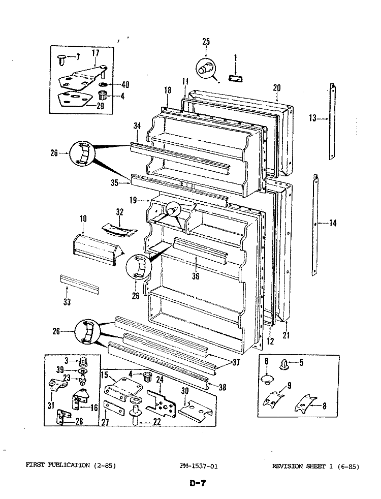 FRESH FOOD & FREEZER DOOR Diagram and Parts List for NNT176DA 4C76A Crosley Refrigerator