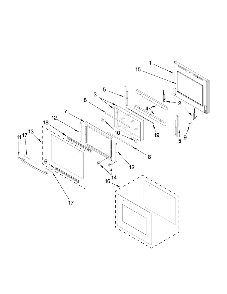 Upper Oven Door Parts Diagram and Parts List for JJW2827WS01  Jenn-Air Wall Oven
