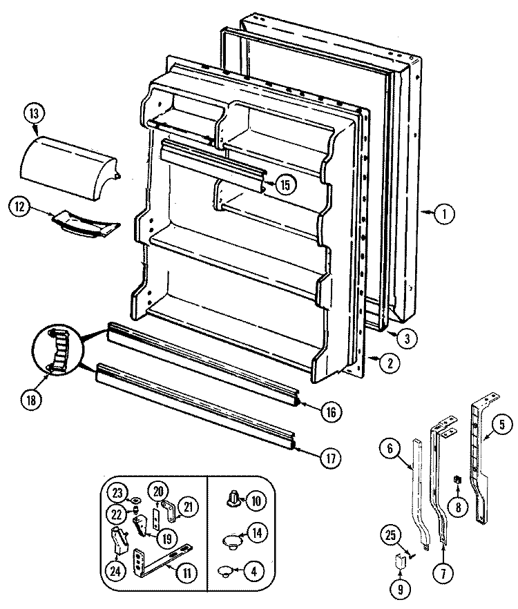 FRESH FOOD DOOR Diagram and Parts List for CT19Y4A  Crosley Refrigerator
