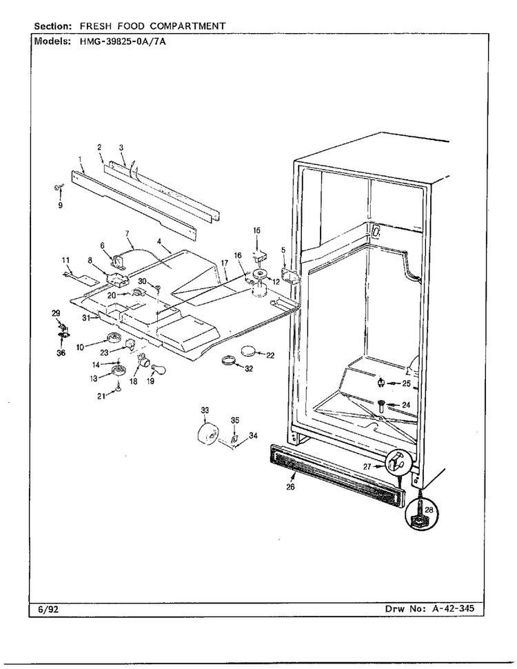 Fresh Food Compartment Diagram and Parts List for 39825-7A  Admiral Refrigerator