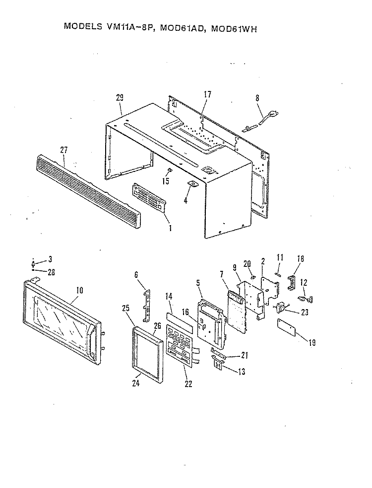 MICROWAVE - UPPER (VM11A - 8P) Diagram and Parts List for 28FA-6CXWV8-94  Magic Chef Microwave Oven Combo