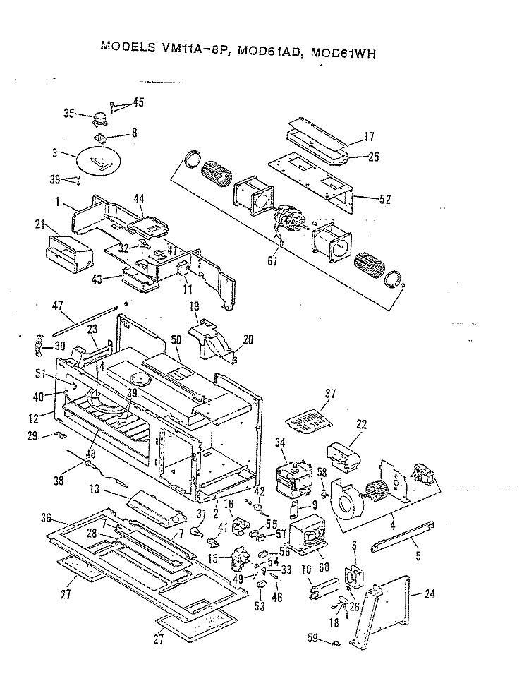MICROWAVE COMPONENTS - UPPER (VM11A - 8P) Diagram and Parts List for 28FA-6CXWV8-94  Magic Chef Microwave Oven Combo
