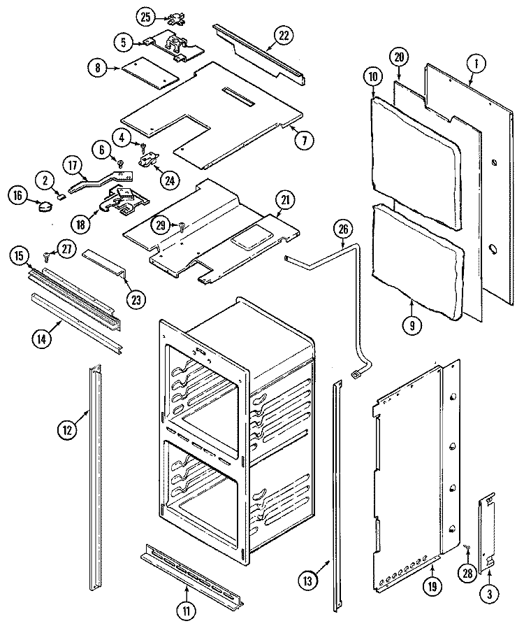 BODY Diagram and Parts List for 9825XUB  Magic Chef Wall Oven