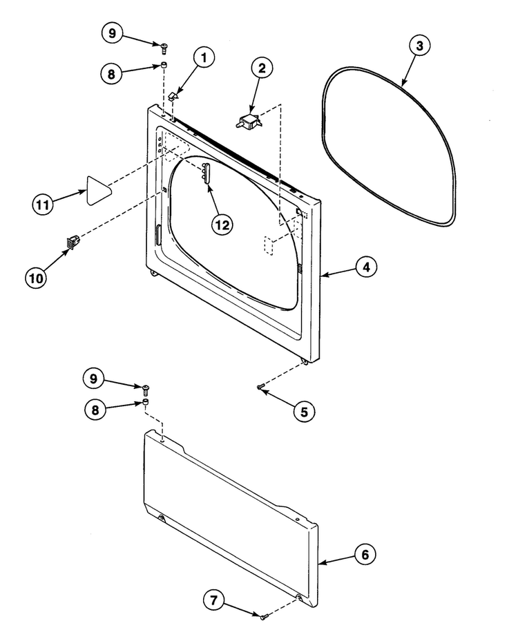 Front Panel Diagram and Parts List for SDG109WF99L6  Speed Queen Dryer