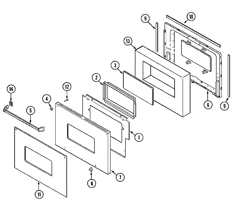 DOOR - LOWER Diagram and Parts List for 9824VPV  Magic Chef Wall Oven
