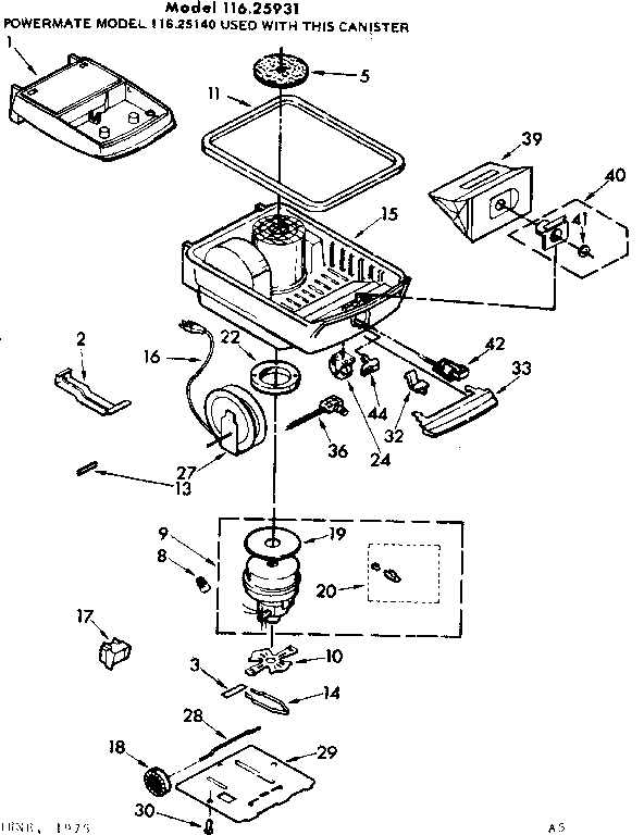 Base Assembly Diagram and Parts List for 11625931  Kenmore Canister Vacuum