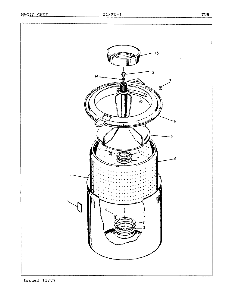 TUB Diagram and Parts List for W18FA1  Magic Chef Washer