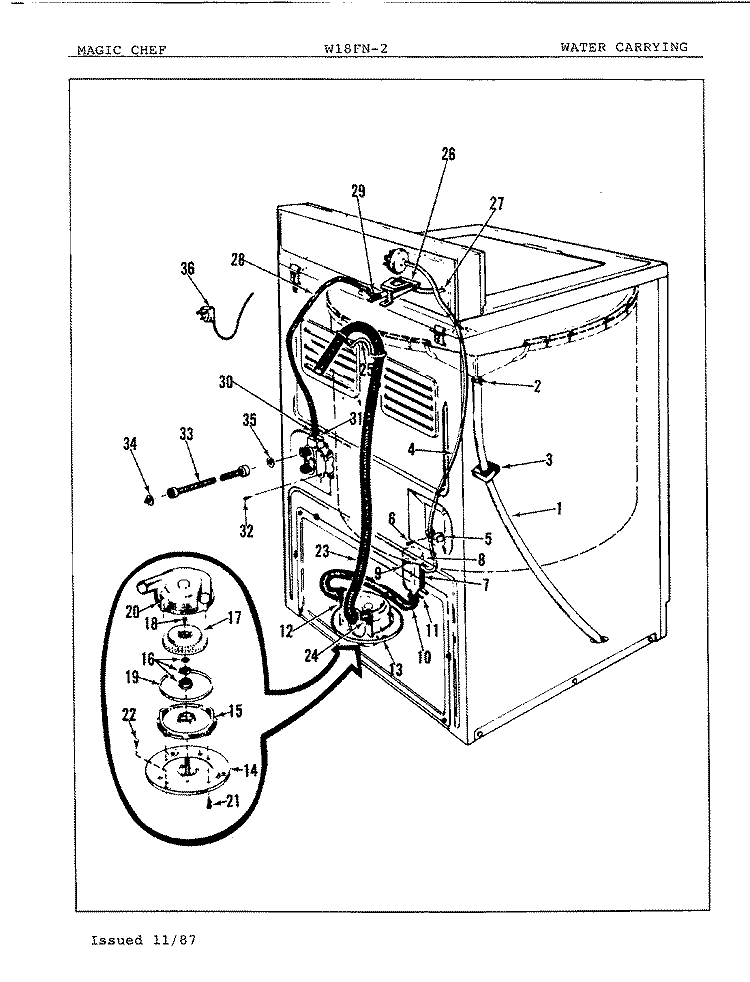 WATER CARRYING Diagram and Parts List for W18FN2  Magic Chef Washer