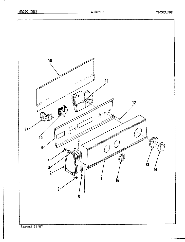 CONTROL PANEL Diagram and Parts List for W18FN2  Magic Chef Washer