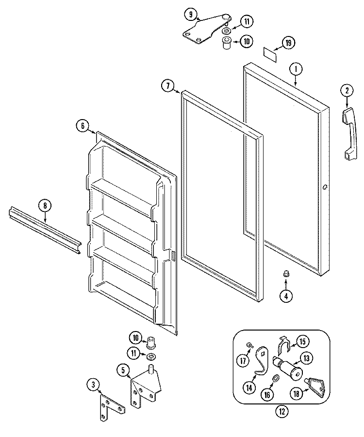 DOOR Diagram and Parts List for CFU1736GRW  Maytag Freezer