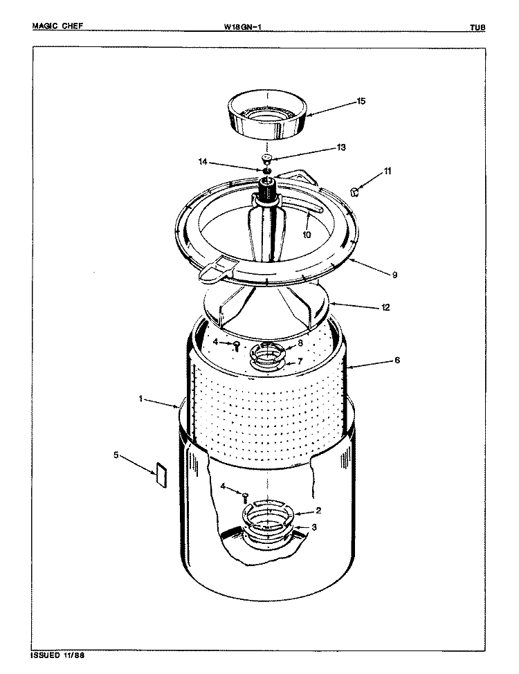 TUB Diagram and Parts List for W18GN1  Magic Chef Washer