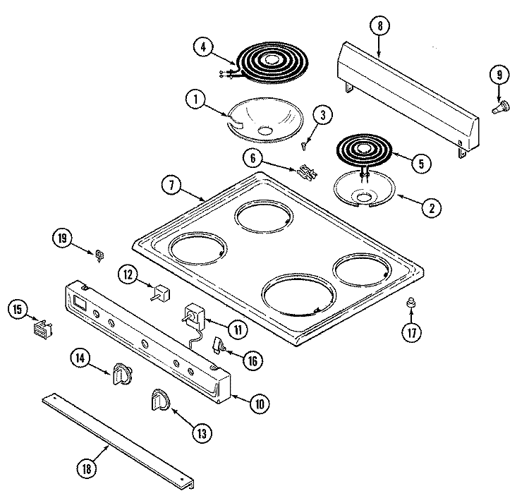 TOP ASSEMBLY / CONTROL PANEL Diagram and Parts List for 3500PPA  Magic Chef Range