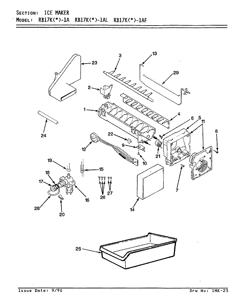 ICE MAKER Diagram and Parts List for RB17KA1AF AG23A Admiral Refrigerator