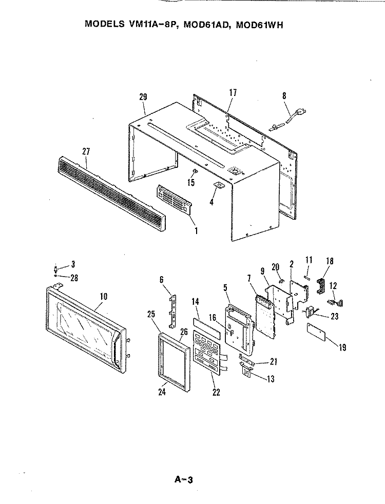 CONTROL PANEL \ DOOR Diagram and Parts List for MOD61WH  Magic Chef Microwave