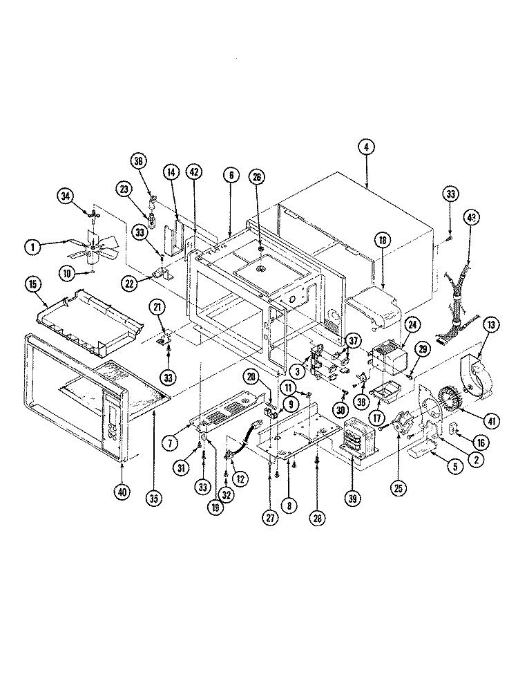 BASE \ CAVITY & COOLING SYSTEM Diagram and Parts List for M5B-1-W5  Magic Chef Microwave