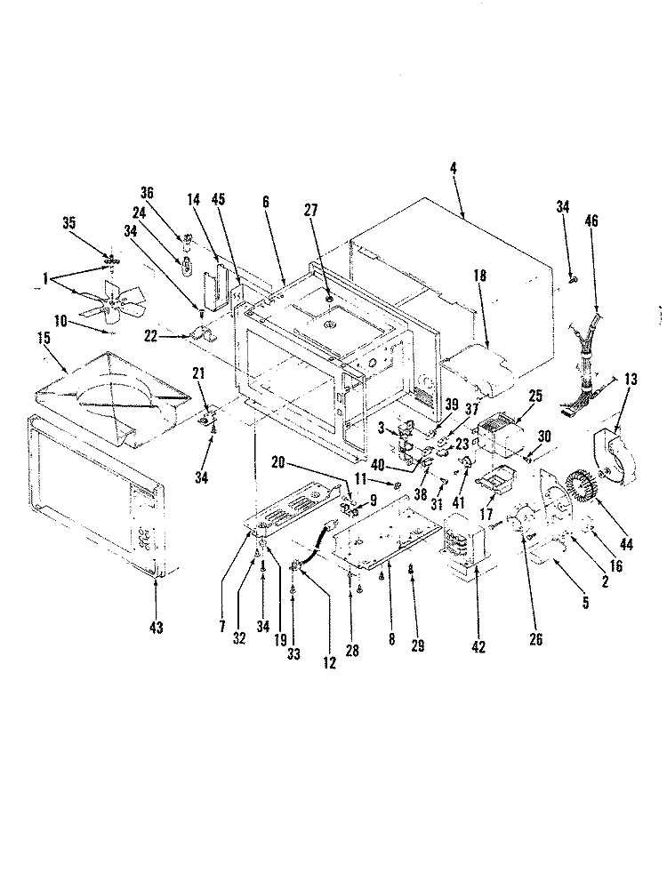 BASE & CAVITY Diagram and Parts List for M15B-6P-W4  Magic Chef Microwave