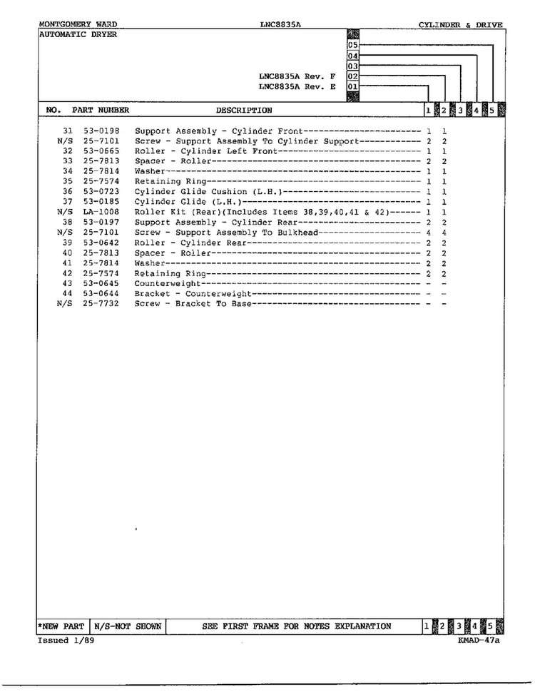 Gas Dryer Cylinder/drive Assembly Page 5 Diagram and Parts List for 8835A  Norge Dryer