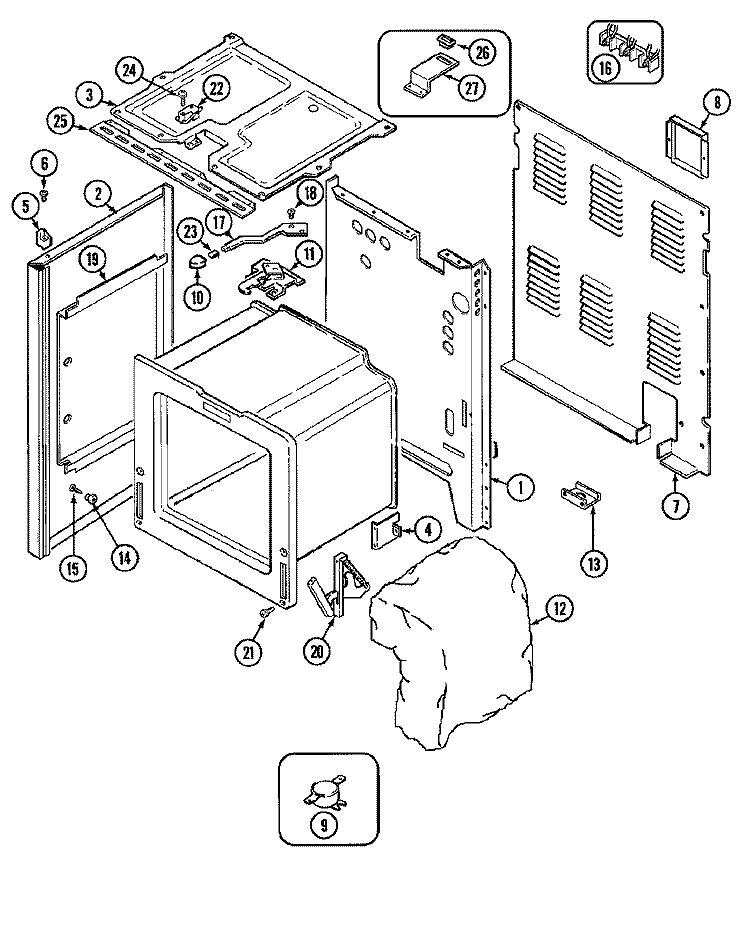 BODY Diagram and Parts List for 3868SYA  Magic Chef Range