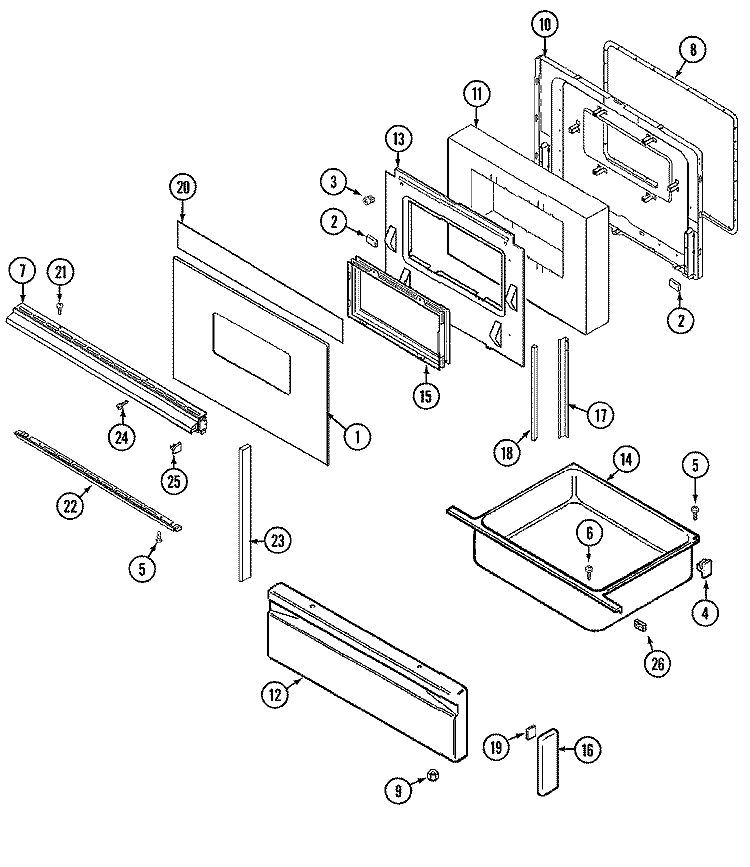 DOOR / DRAWER Diagram and Parts List for CREA750ACB  Admiral Range