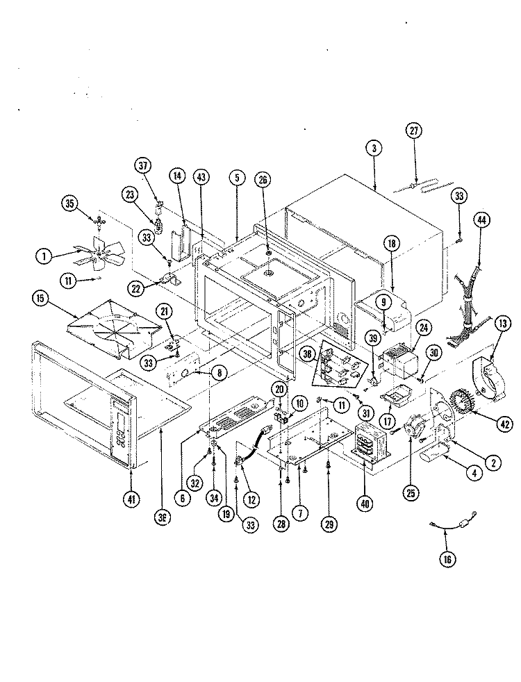BASE \ CAVITY & COOLING SYSTEM Diagram and Parts List for M15B-7P-W1  Magic Chef Microwave