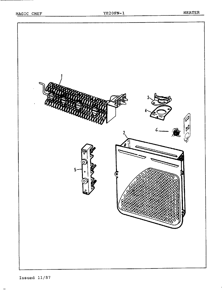 HEATER Diagram and Parts List for YE20FA1  Magic Chef Dryer