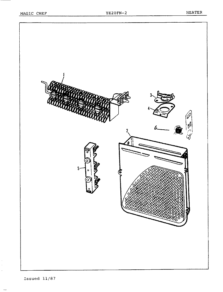 HEATER Diagram and Parts List for YE20FA2  Magic Chef Dryer