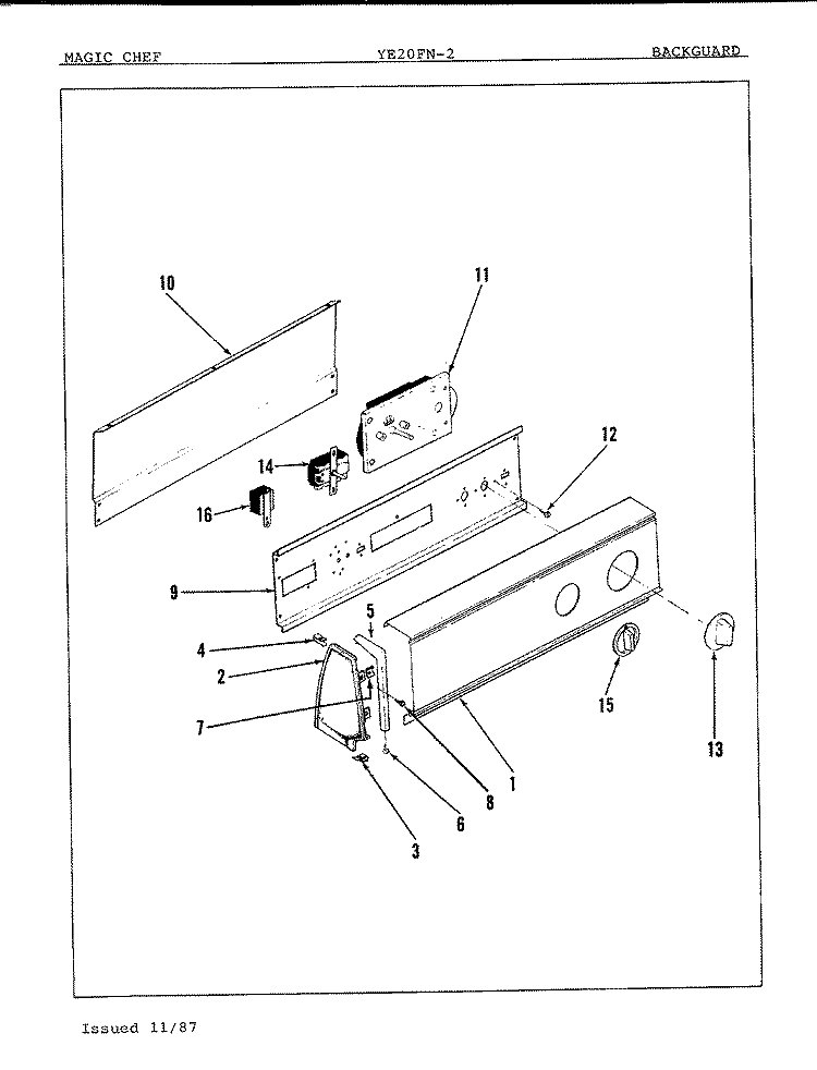 CONTROL PANEL Diagram and Parts List for YE20FA2  Magic Chef Dryer