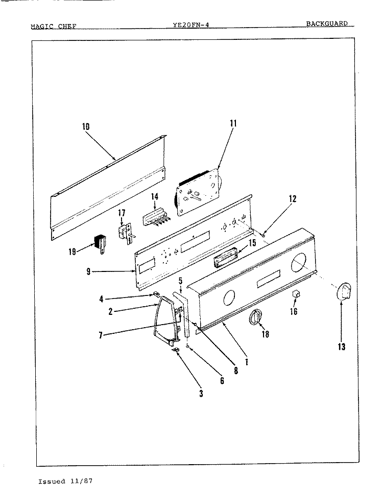 CONTROL PANEL Diagram and Parts List for YE20FA4  Magic Chef Dryer