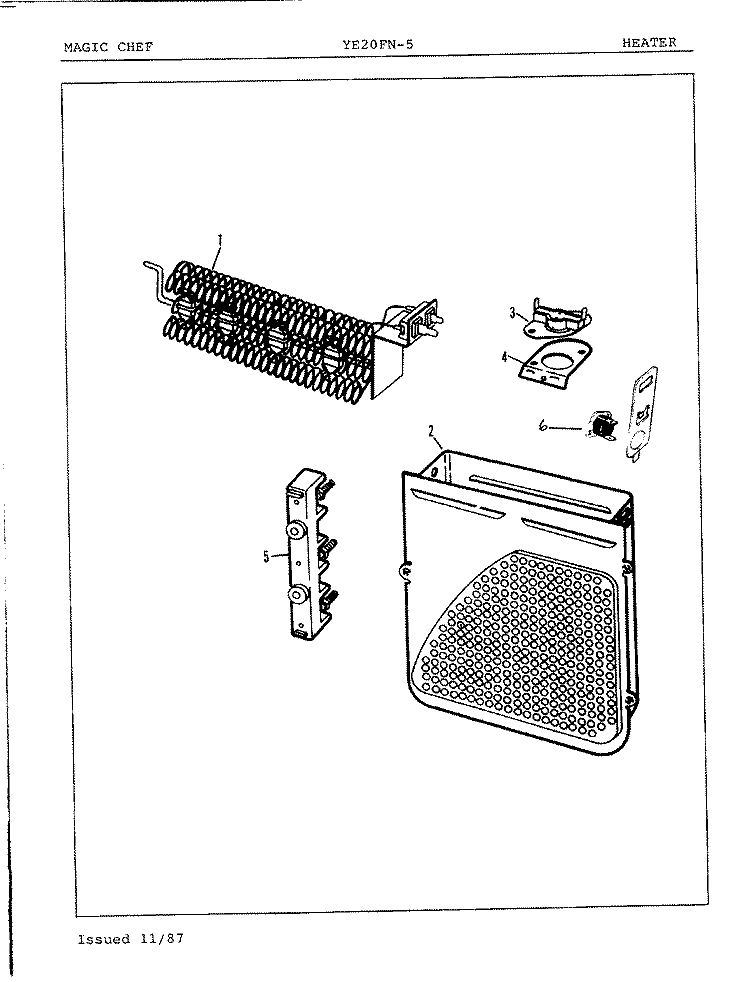 HEATER Diagram and Parts List for YE20FN5  Magic Chef Dryer