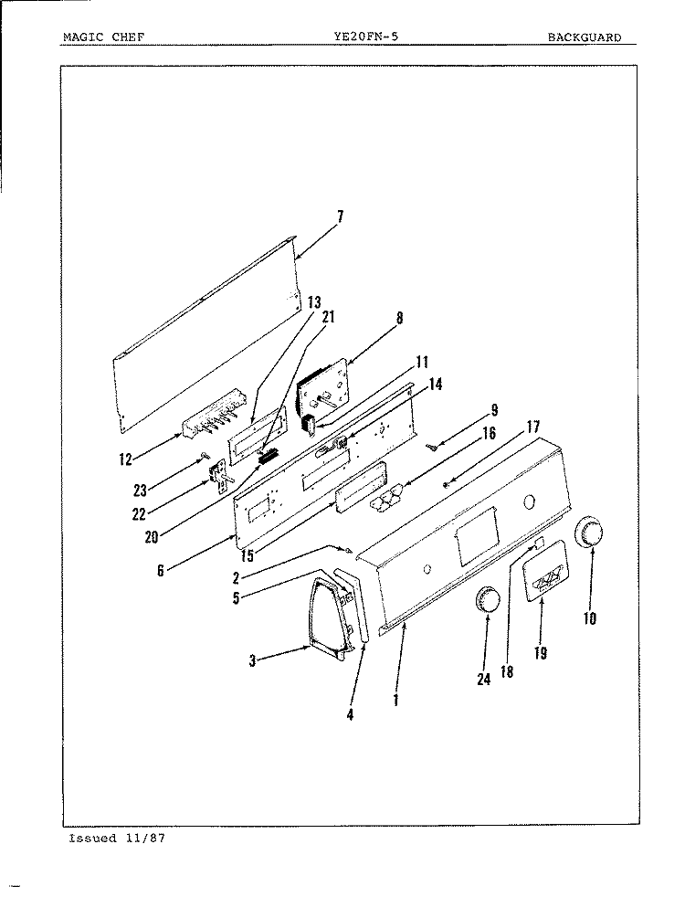 CONTROL PANEL Diagram and Parts List for YE20FN5  Magic Chef Dryer