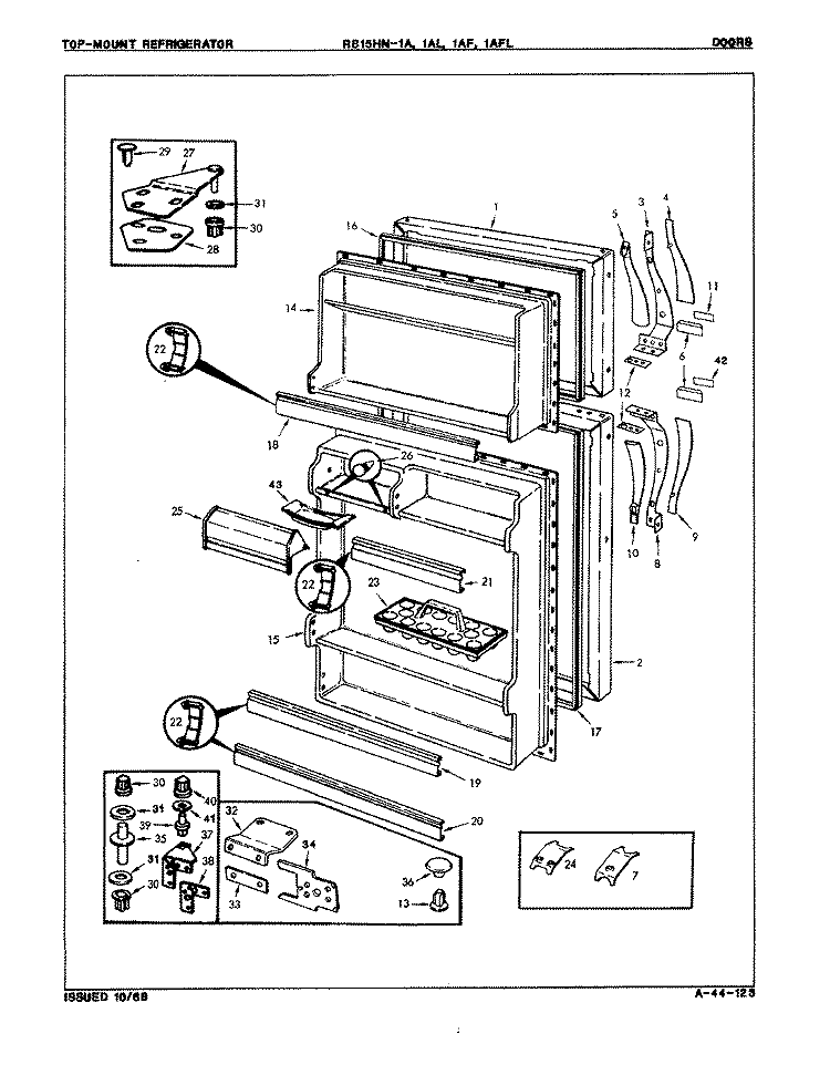 DOORS Diagram and Parts List for RB15HA1AF 8C44A Magic Chef Refrigerator