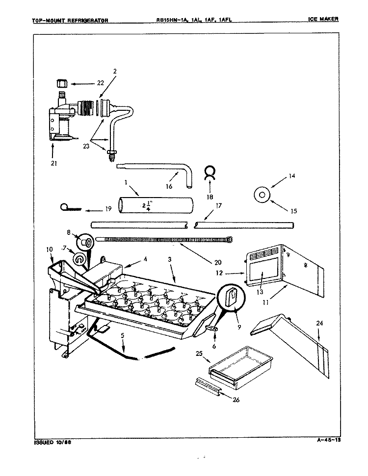 ICE MAKER Diagram and Parts List for RB15HA1AF 8C44A Magic Chef Refrigerator
