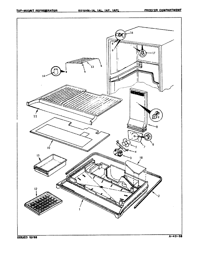 FREEZER COMPARTMENT Diagram and Parts List for RB15HA1AFL 8C44B Magic Chef Refrigerator