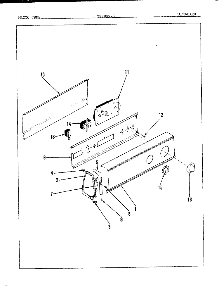 CONTROL PANEL Diagram and Parts List for YE20FA3  Magic Chef Dryer