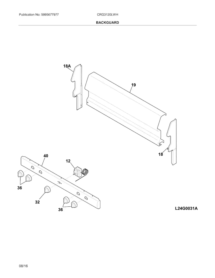 Backguard Diagram and Parts List for CRG3120LWH  Crosley Range