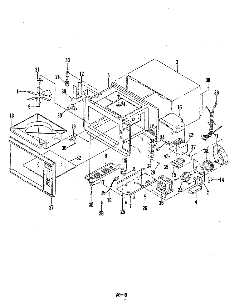 BASE & CAVITY (M5A - 2 - B7, M5A - 6 - B7) Diagram and Parts List for M5A-2-B7  Magic Chef Microwave