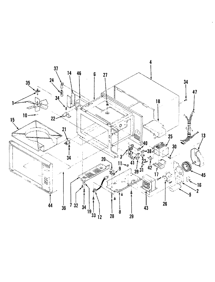 BASE & CAVITY Diagram and Parts List for M5A-6  Magic Chef Microwave